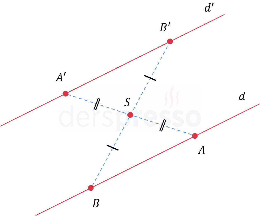 \( d \) doğrusunun \( S \) noktasına göre simetriği
