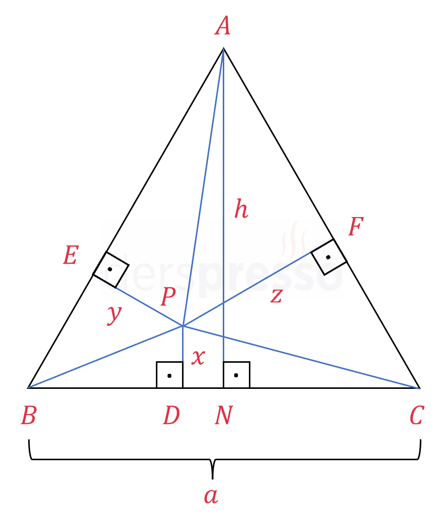 Eşkenar üçgen içinde bir noktadan çizilen orta dikmeler (ispat)